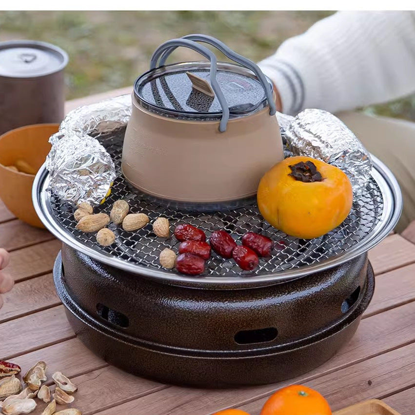 Black 1L Portable Collapsible Camping Kettle - Food-Grade Silicone Body with 304 Stainless Steel Base, Compatible with Induction & Gas Stoves