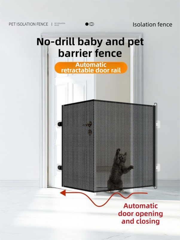 78X110CM Black Retractable Mesh Safety Gate for Pets & Babies - Scratch-Resistant Indoor/Outdoor Security Barrier, No-Drill Installation