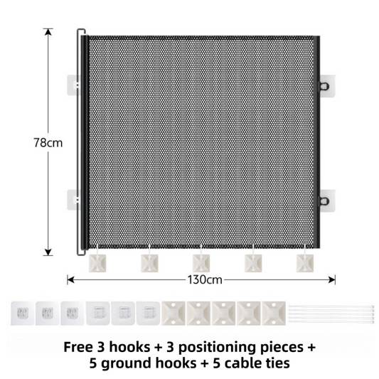 78X130CM Black Retractable Mesh Safety Gate for Pets & Babies - Scratch-Resistant Indoor/Outdoor Security Barrier, No-Drill Installation
