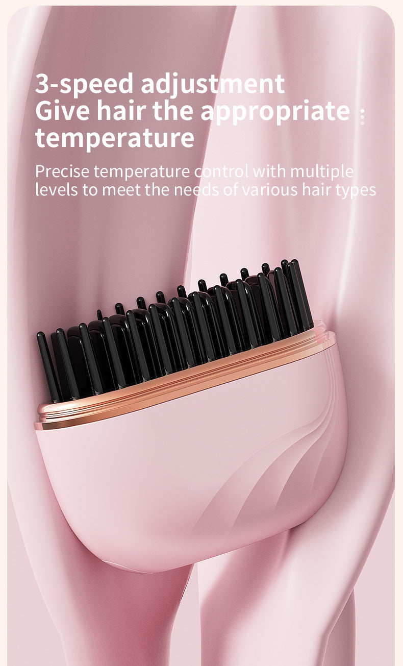 Pink Cordless Portable Hair Straightening & Curling Brush - Plant Protein Coating for Hair Protection, 30s Fast Heating & Dual Anti-Scald