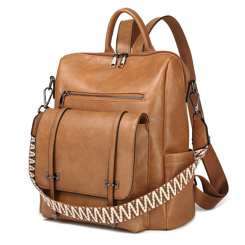 Pink Retro Soft PU Leather Backpack for Women - Water-Resistant Large Capacity Travel Rucksack with Dual Detachable Straps