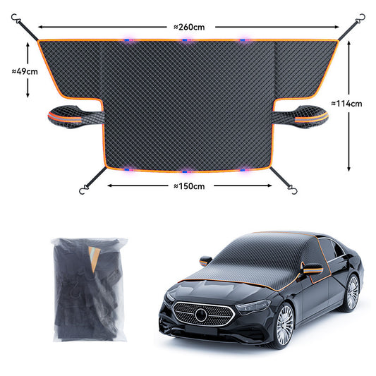 Black-Orange Magnetic Car Windshield Protector with 6 Magnets & 4 Secure Straps and Reflective Safety Strips - Durable Frost & Ice Cover for All-Weather Protection (Sun, Rain, Snow, Dust)
