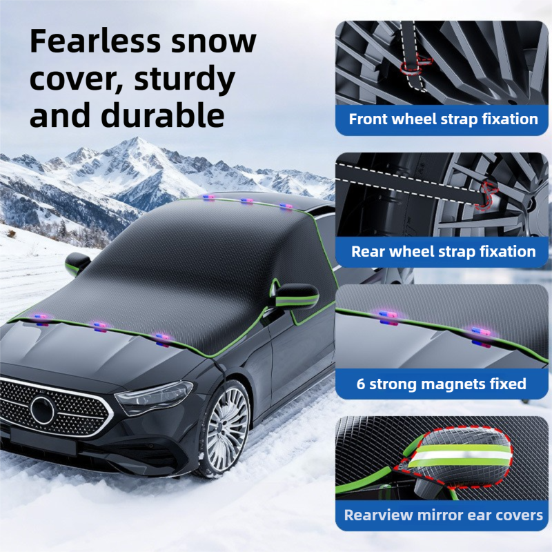 Black-Orange Magnetic Car Windshield Protector with 6 Magnets & 4 Secure Straps and Reflective Safety Strips - Durable Frost & Ice Cover for All-Weather Protection (Sun, Rain, Snow, Dust)