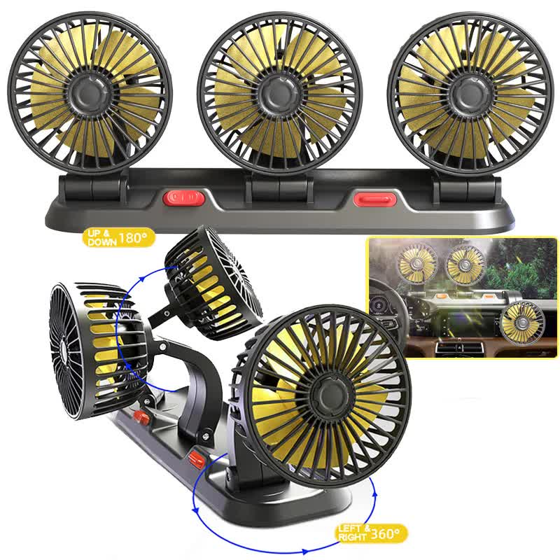 3-in-1 Powerful Car Single Head Fan (12V Lighter Power) - Quiet Cooling Fan Integrated Aromatherapy & Number Plate, with 360° Rotation & 130cm Long Cord
