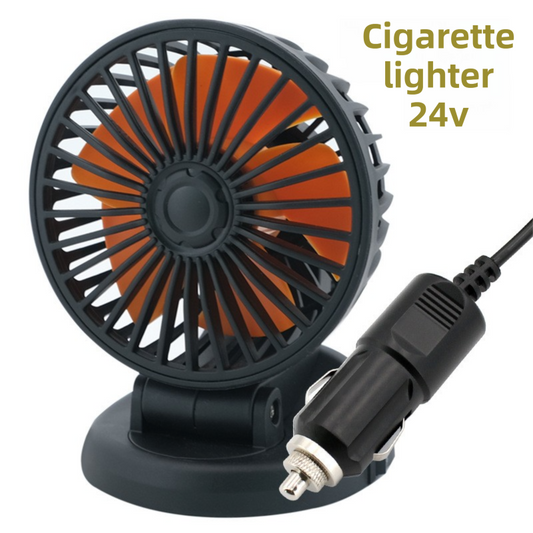 3-in-1 Powerful Car Single Head Fan (24V Lighter Power) - Quiet Cooling Fan Integrated Aromatherapy & Number Plate, with 360° Rotation & 130cm Long Cord