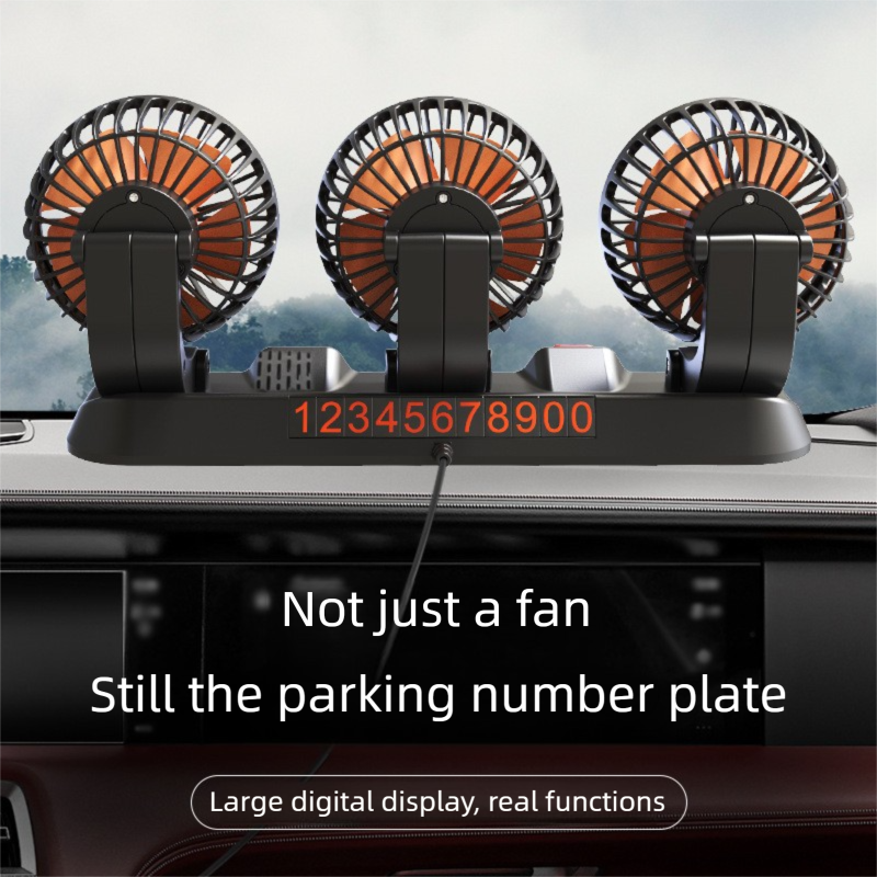 3-in-1 Powerful Car Single Head Fan (24V Lighter Power) - Quiet Cooling Fan Integrated Aromatherapy & Number Plate, with 360° Rotation & 130cm Long Cord