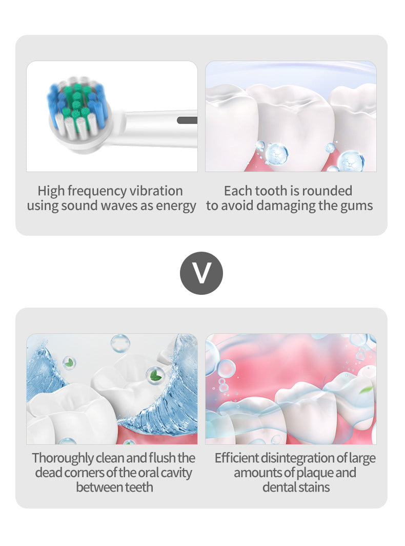 Black Rotating Round Head Electric Toothbrush Kit with 8 Heads & Case - 3D Oscillating Mechanical Cleaning for Deep Plaque Removal