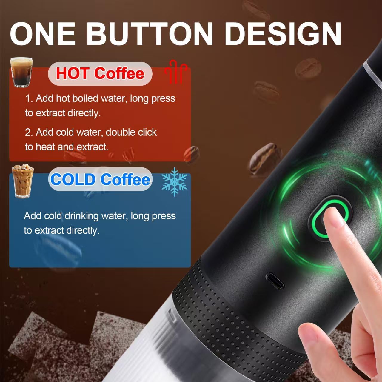 White 3-in-1 Portable Espresso Maker with Self-Heating and One-Touch Cold Hot Brew - Smart Digital Display & 20Bar High Pressure for Rich Crema