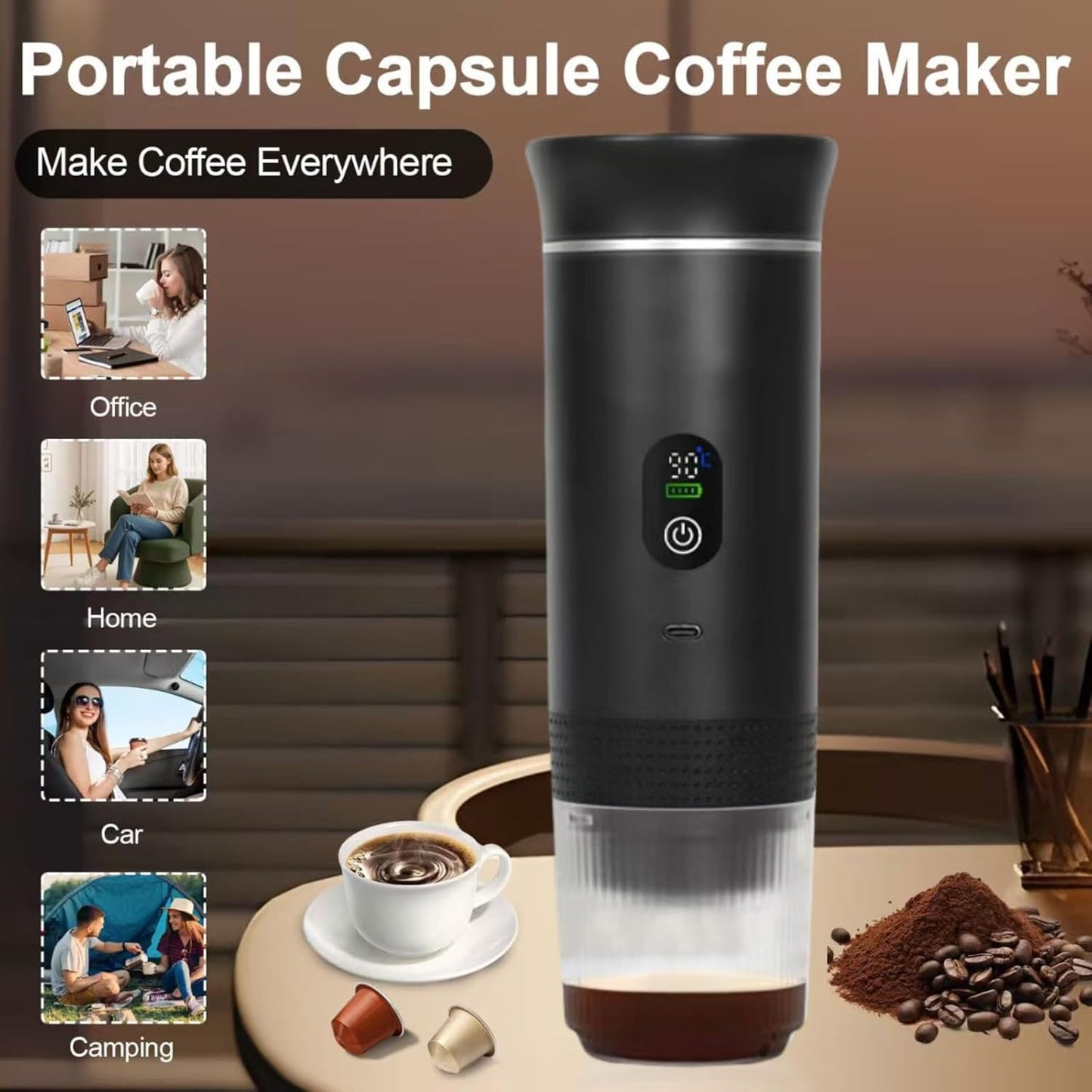 Green 3-in-1 Portable Espresso Maker with Self-Heating and One-Touch Cold Hot Brew - Smart Digital Display & 20Bar High Pressure for Rich Crema