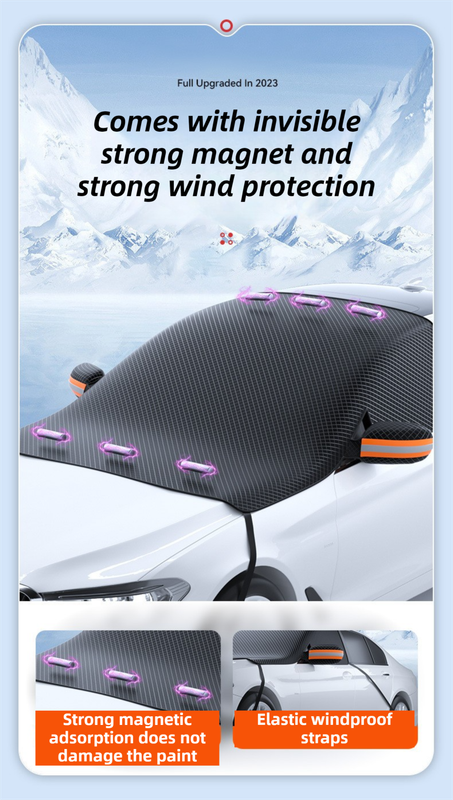Durable Car Protector with Extra-Large 253cm Coverage - All-Season Snow & Sun Protector, 6-Magnet & 4 Strap Windproof System(Black & Green)