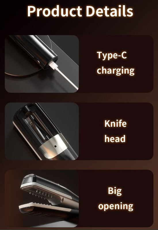 White Cordless Automatic Split End Hair Trimmer - High-Speed Double-Sided Blade, Visible Trimming Window & Large Opening