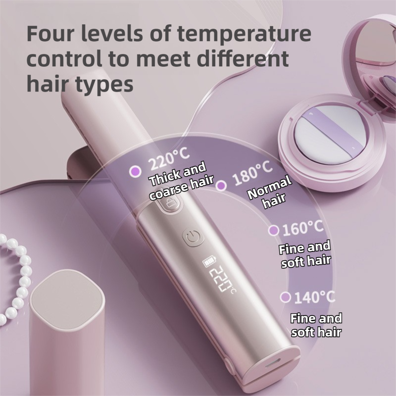 Pink 2-in-1 Wireless Hair Styler with 4 Temperature Settings, Dual Anti-Scalding & Cap - 3D Ceramic Heating Brush with Essential Oil Coating