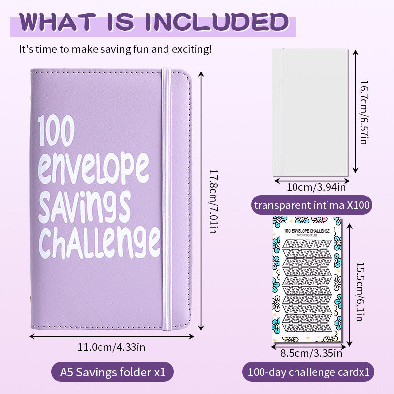 Pink 100 Days Envelope Savings Challenge with 50 Clear Double-Sided Pages - Portable A6 Size for Budgeting & Financial Goals