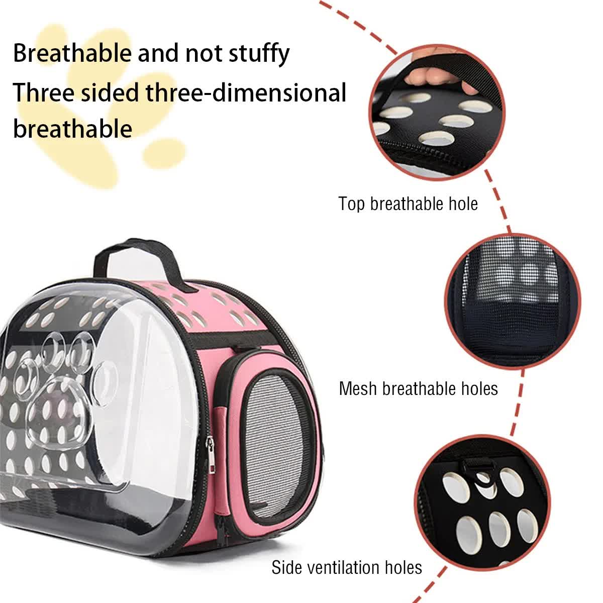Grey Foldable Breathable Pet Carrier with Panoramic Window & Strap - EVA &  Lychee Leather Crossbody Travel Bag (S 35 x 20 x 22CM)