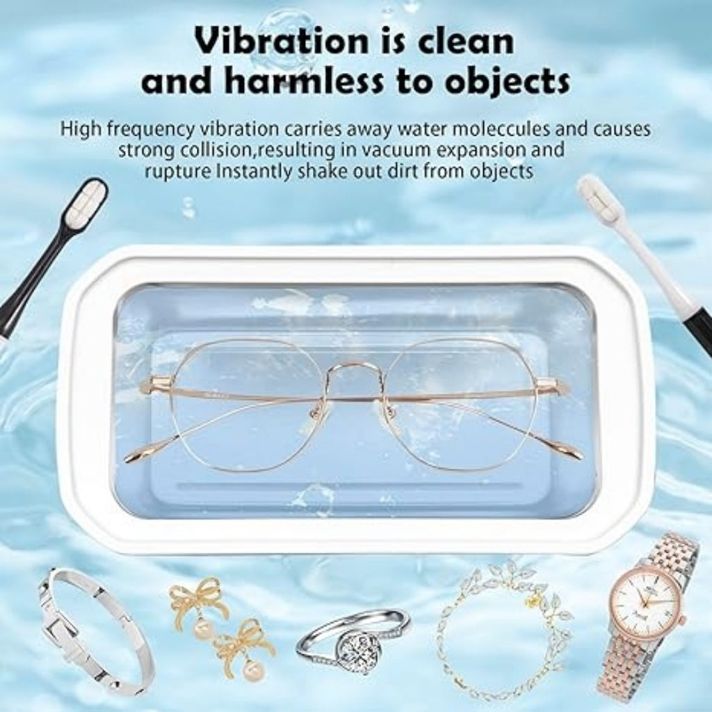 X81 White Ultrasonic Jewelry & Eyeglass Deep Cleaner with Cloth - Touch Control & 3-Level Intelligent Timers and Large 650ml Stainless Steel Tank