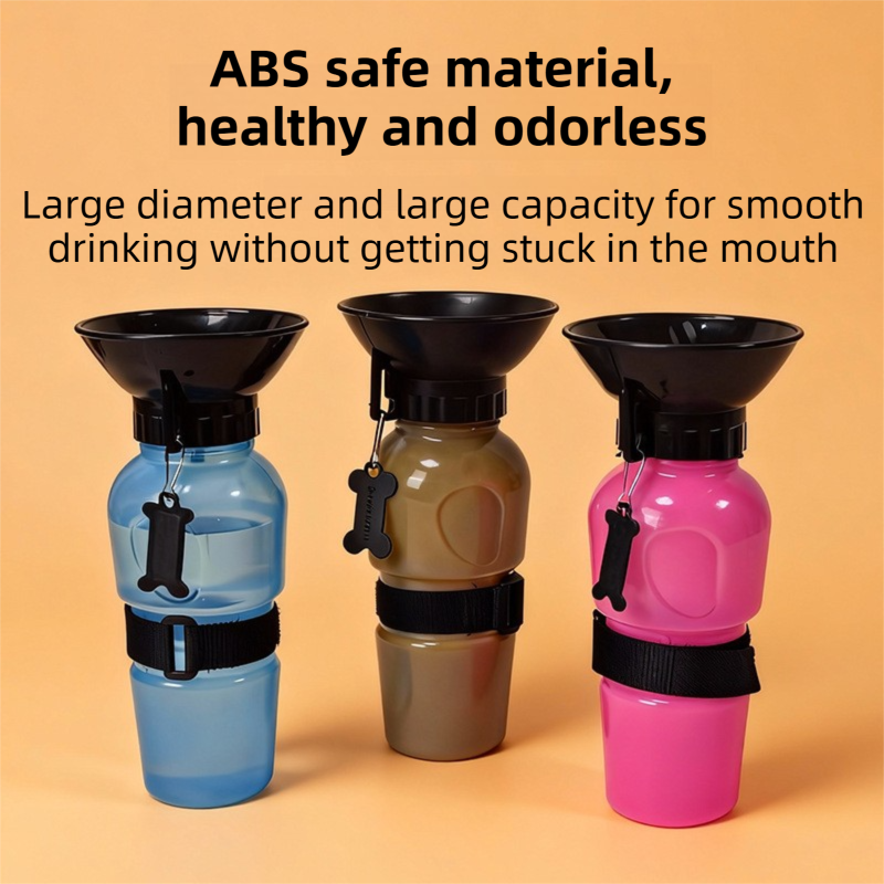Pink 500ML Portable Pet Dog Water Bottle with 10cm Wide Bowl - Leakproof Travel Drinker for Outdoor Walking and Hiking