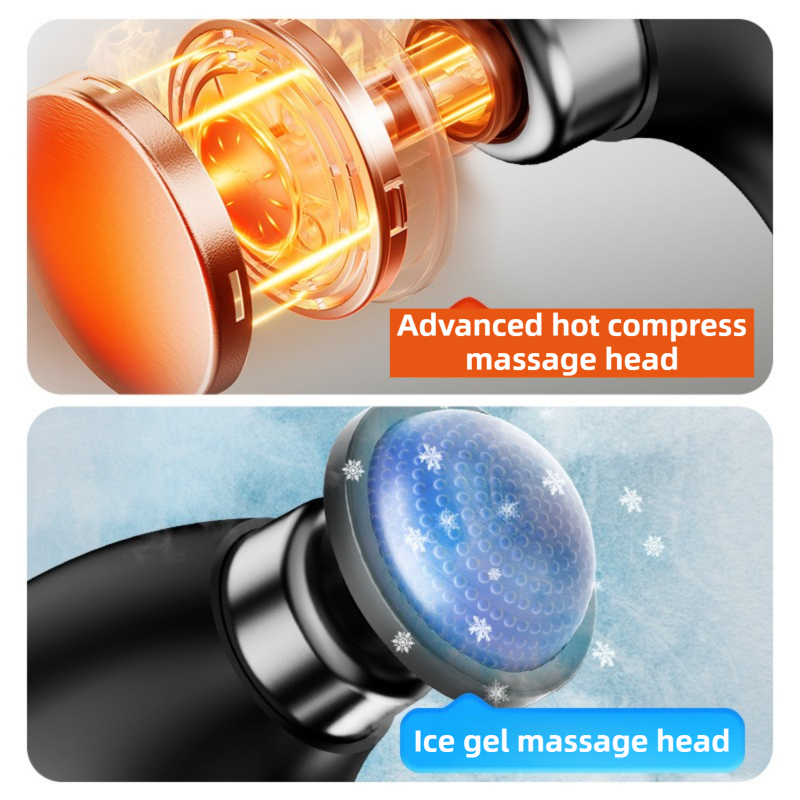 Black-Rosegold Foldable Percussion Massage Gun with Hot Cold Compress & 10 Heads - 9 Speed Levels and High Frequency Vibration Full Body Muscle Relaxer