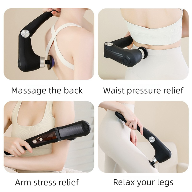 Black-Blue Foldable Percussion Massage Gun with Hot Cold Compress & 10 Heads - 9 Speed Levels and High Frequency Vibration Full Body Muscle Relaxer