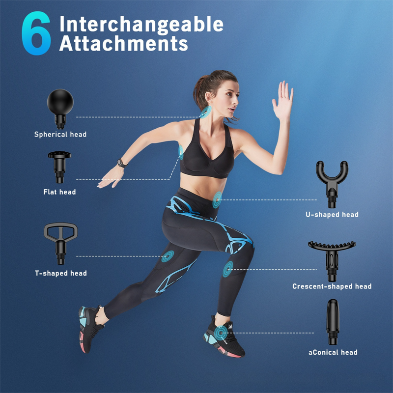 Grey Portable Mini Triangle Massage Gun with 6 Heads & 6 Speed Setting - High Frequency Muscle Stimulator for Professional Fitness (LCD Model)