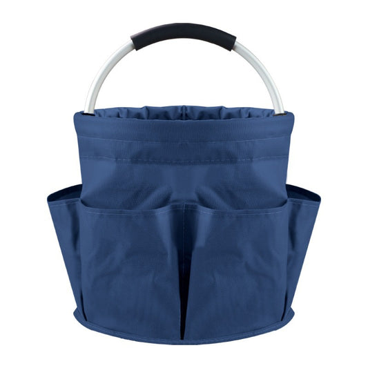 Blue Foldable Oxford Cloth Round Picnic Basket with Padded Metal Handle - 6 Pocket Large Capacity Storage Tote for Outdoor Beach and Shopping
