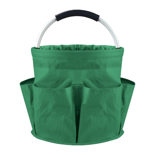 Green Foldable Oxford Cloth Round Picnic Basket with Padded Metal Handle - 6 Pocket Large Capacity Storage Tote for Outdoor Beach and Shopping
