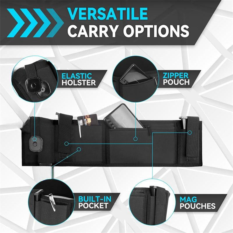 Black Multi-Functional Concealed Tactical Belly Band with Muti-Pouch and Holster - 45 inch Breathable Carry Belt for Outdoor Camping