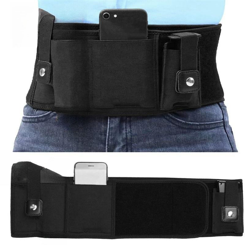 Black Multi-Functional Concealed Tactical Belly Band with Muti-Pouch and Holster - 48 inch Breathable Carry Belt for Outdoor Camping