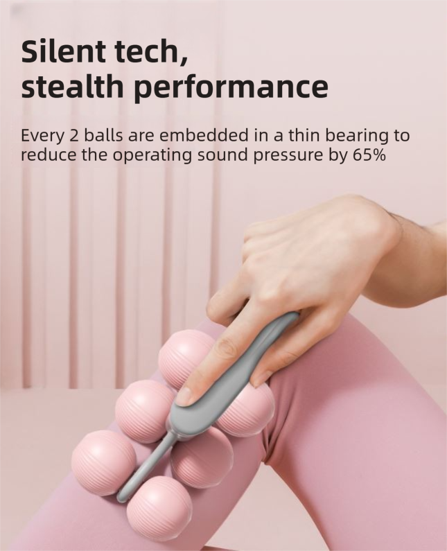 Pink Compact 6-Wheel Handheld Massager - Smooth & Silent, Deep Tissue Muscle Relaxer for Yoga Fitness and Home Recovery