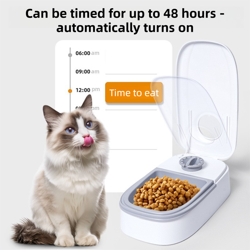 Black Silent Automatic Pet Single Meal Dispenser with Rotary Buckle - Longest 48H Scheduled and Long Battery Life, Detachable for Easy Cleaning