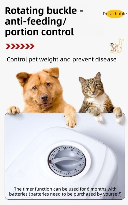 Grey Silent Automatic Pet Double Meal Dispenser with Rotary Buckle - Longest 48H Scheduled and Long Battery Life, Detachable for Easy Cleaning