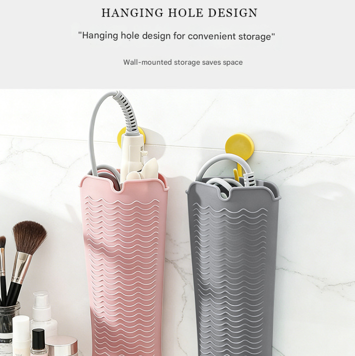 Rose-Red 2-in-1 Silicone Wave Anti-Scalding Mat & Pouch for Hair Tools (2-Pack) - Travel-Ready Heat-Resistant Hanging Storage Bag