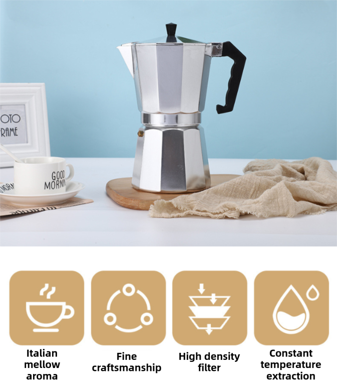 150ML Premium Octagonal High Pressure Moka Pot - Classic Italian Aluminum Coffee Maker for Rich Espresso Flavor