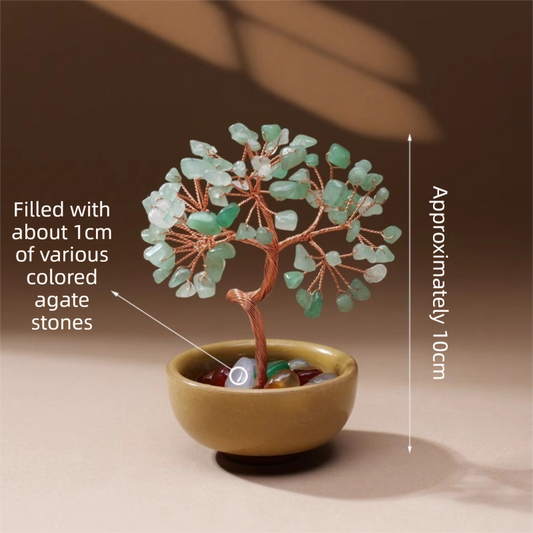 Natural Green Crystal Money Tree with Agate Basin & Adjustable Wire Branches - Desktop Feng Shui Decor for Wealth and Prosperity