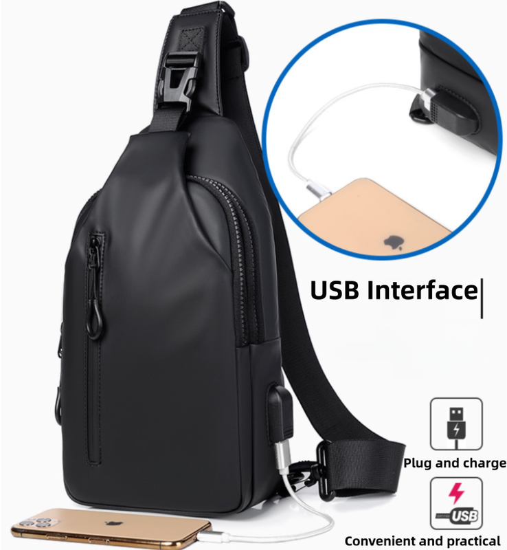 Blue Water / Wrinkle-Resistant Nylon Men's Tactical Chest Bag with USB Charging Port - 4 Layer Large Capacity Crossbody Pack