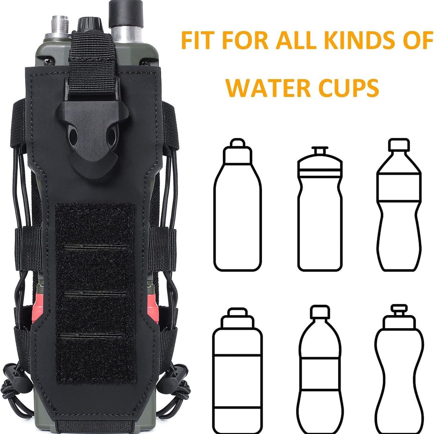 Black Adjustable Tactical Water Bottle Pouch - Multi-Functional MOLLE Compatible Accessory Bag for Hiking & Outdoor Survival