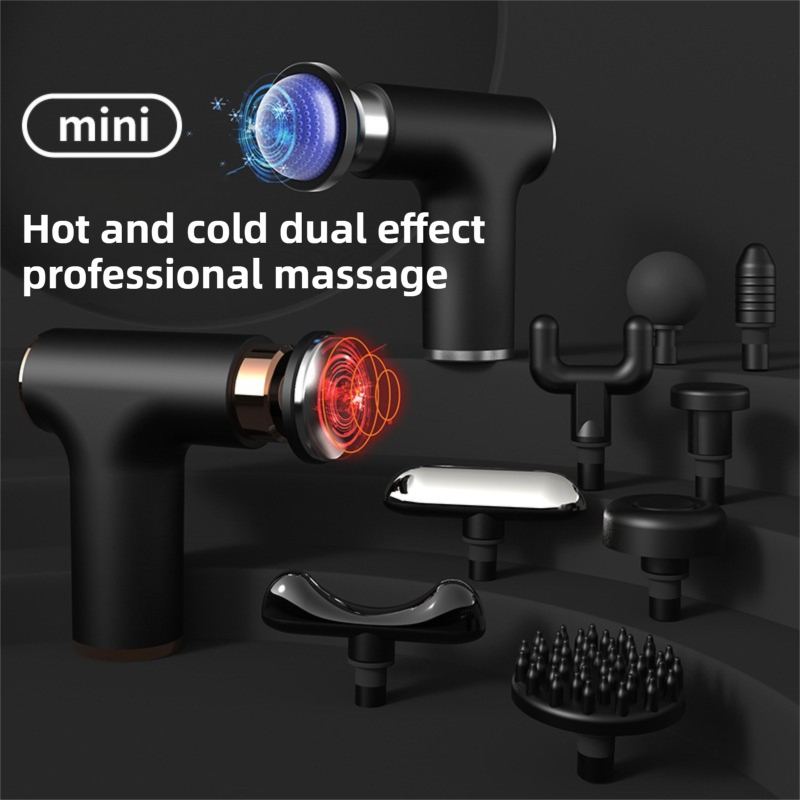 Black Grey Mini Hot Cold Massage Gun with10 Heads - 6 Intensity Dual Thermal Therapy Deep Muscle Reliever for Gym Fitness Recovery