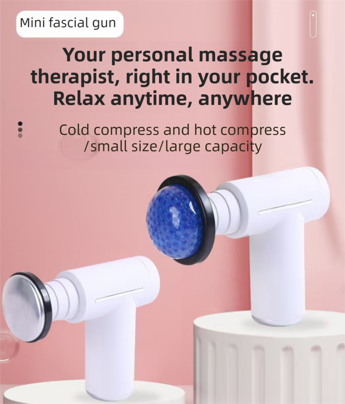 Blue Lightweight Mini Hot Cold Massage Gun with 6 Heads - 6 Intensity Dual Thermal Therapy Muscle Reliever for Portable Body Recovery