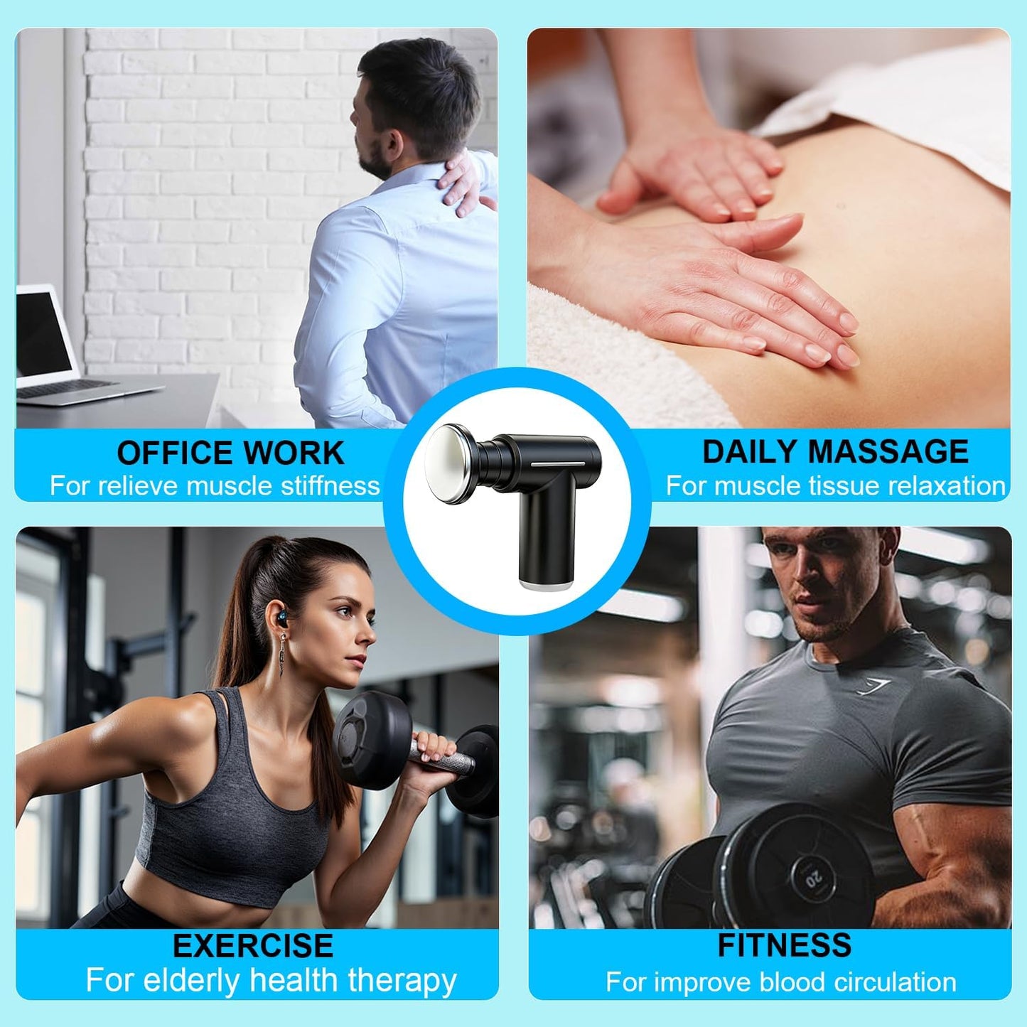 Blue Lightweight Mini Hot Cold Massage Gun with 6 Heads - 6 Intensity Dual Thermal Therapy Muscle Reliever for Portable Body Recovery