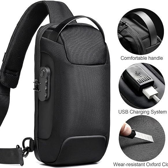 Camouflage Lightweight Anti-Theft Tactical Chest Bag - Waterproof Security Sling Bag with 3-Digit Password Lock & Smart USB Charging Port