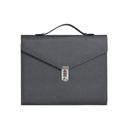 Black Anti-Theft Document Organizer with Secure Password Lock - Waterproof PU Leather Confidential File Bag