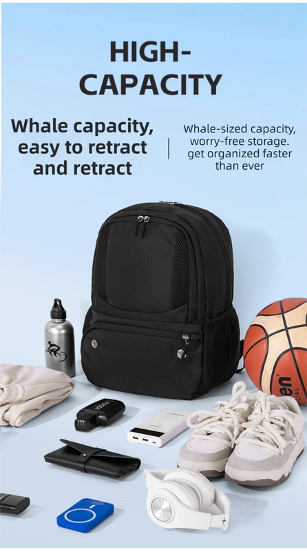 24L High-Capacity Dark Blue Basketball Backpack with Shoe Compartment & Dedicated Ball Zone - Waterproof & Durable Oxford Training Bag