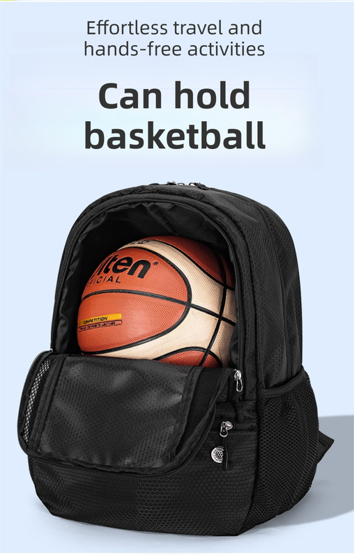 24L High-Capacity Light Blue Basketball Backpack with Shoe Compartment & Dedicated Ball Zone - Waterproof & Durable Oxford Training Bag