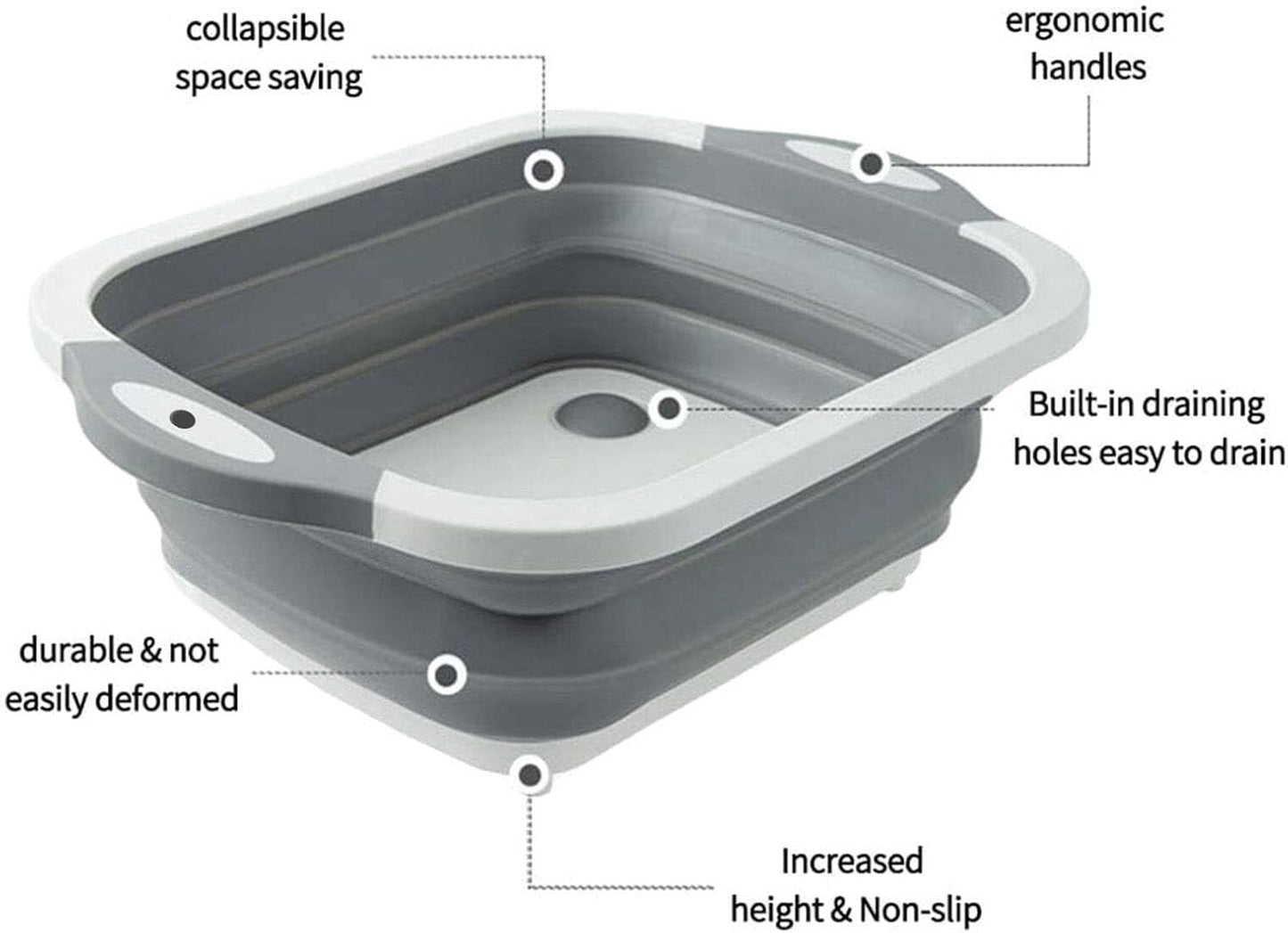 3-in-1 Green Collapsible Cutting Board & Drain Basin & Storage Tub - Portable Multifunctional Food Grade Storage Basket(37x27x12cm)