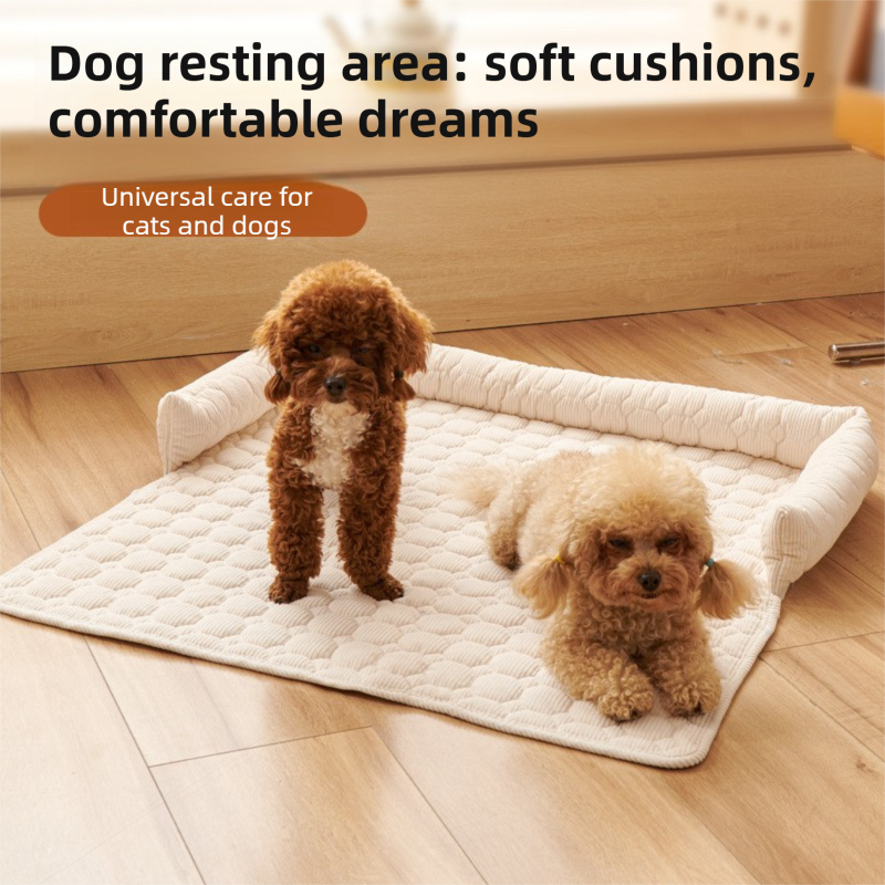 Dark Grey Pet Sofa Protector & Calming Bolster Bed with Diamond Lattice - 75x75CM Thickened Non Slip Furniture Cover for Cats & Dogs