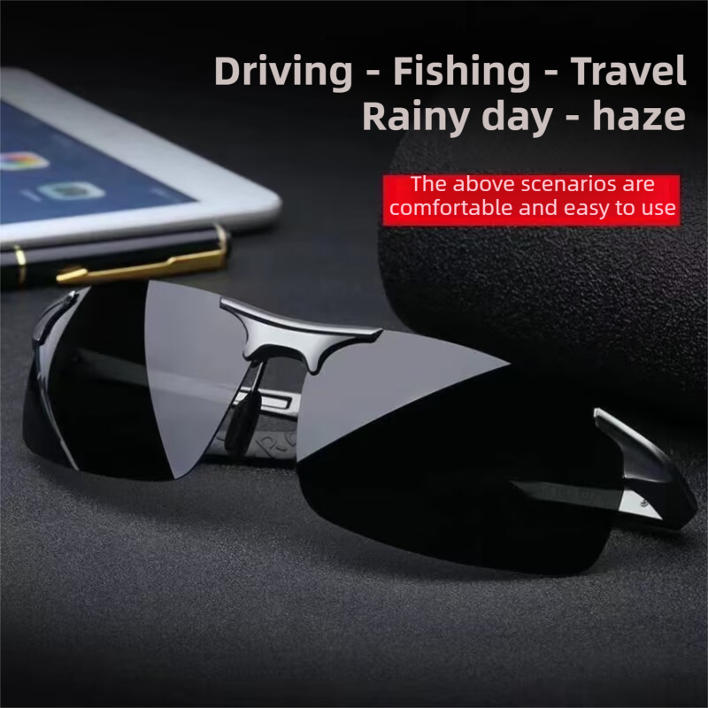 Gun Grey Photochromic HD Sunglass with Anti-Glare/Fatigue Polarization & Impact Resistant Alloy Frame for Day & Night Dual Use