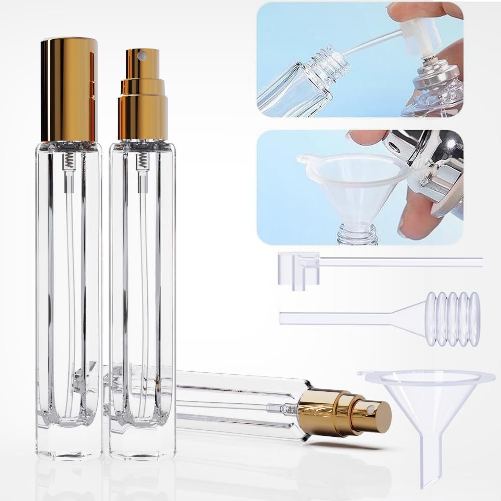 5-Piece Black Premium Glass Travel Perfume Atomizer Set - 10ml Portable Refillable Sprayers with Transfer Tools