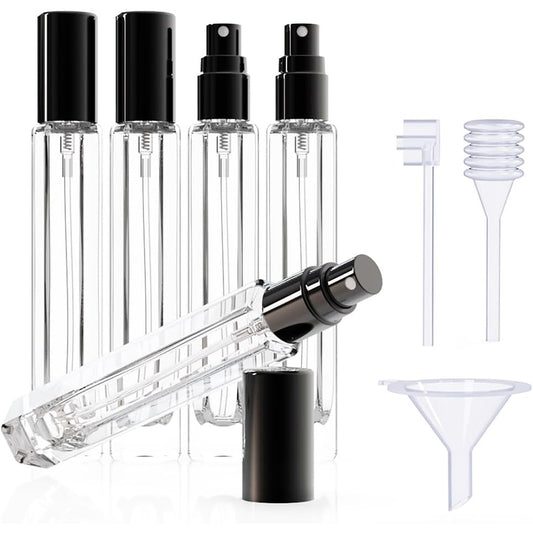 15-Piece/3-Set Black Premium Glass Travel Perfume Atomizer Set - 10ml Portable Refillable Sprayers with Transfer Tools