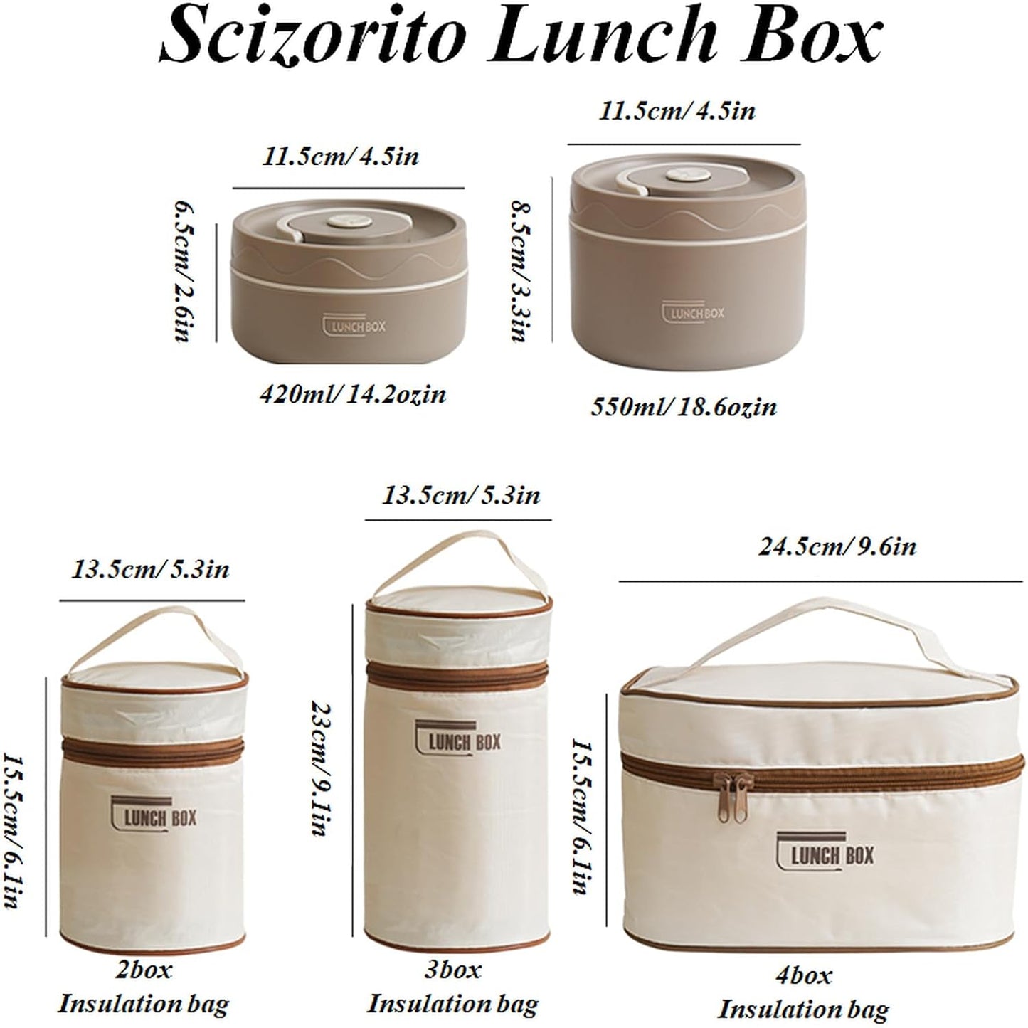 4-Pack Beige 304 Stainless Steel Microwave-Safe Lunch Box Set - Stackable Insulated Bento Containers for Office & School