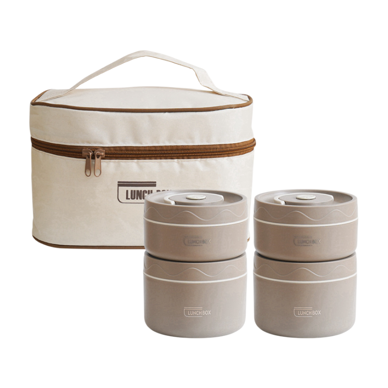 4-Pack Brown 304 Stainless Steel Microwave-Safe Lunch Box Set - Stackable Insulated Bento Containers for Office & School