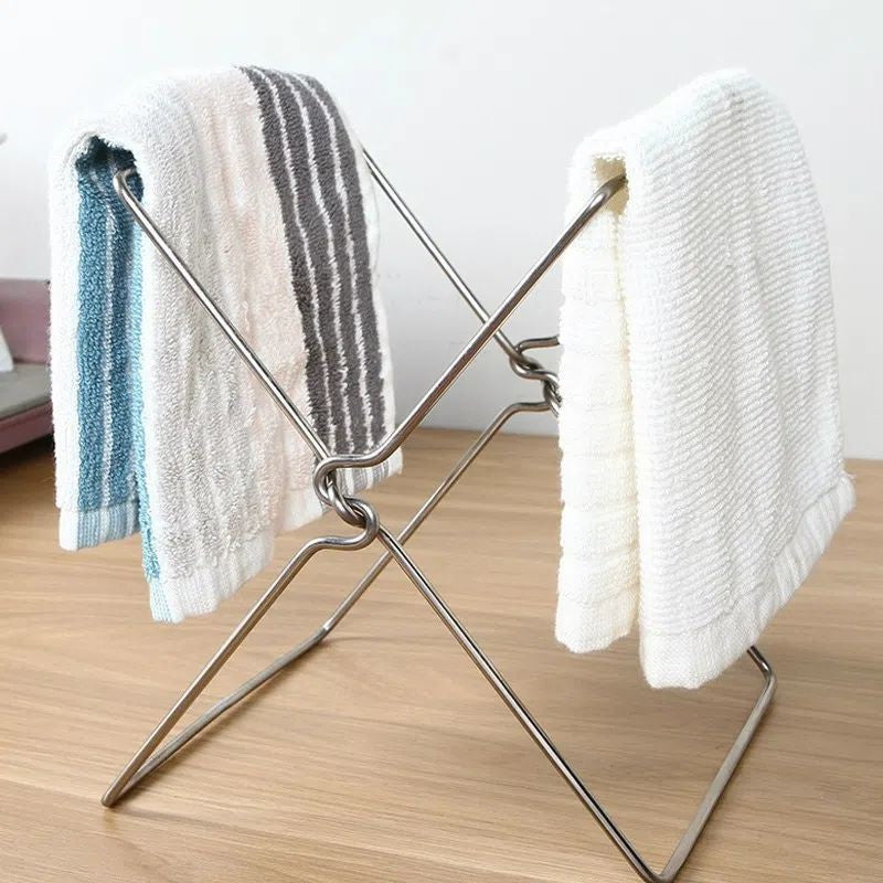 2-Pack Foldable Stainless Steel Trash Bag Holder (21 x 26 CM) - Multi-Functional Kitchen Countertop Organizer for Plastic Bag & Dishcloth